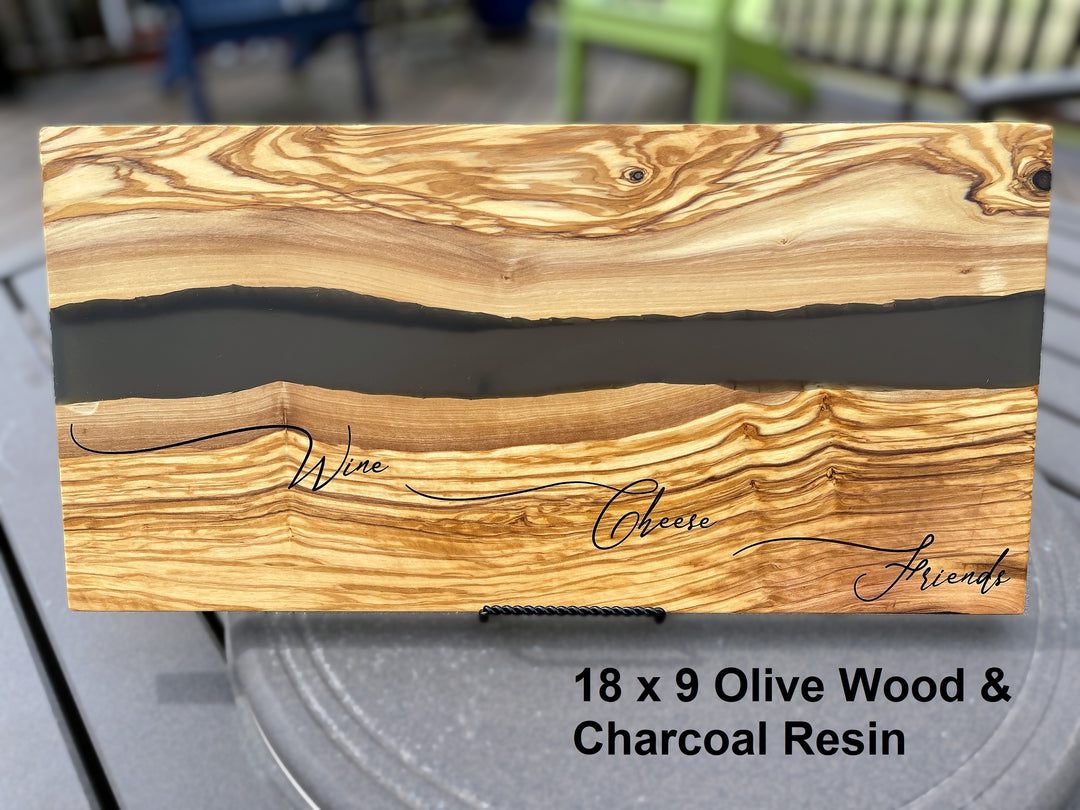 Family Name River of Resin Olive Wood Charcuterie Board - D66