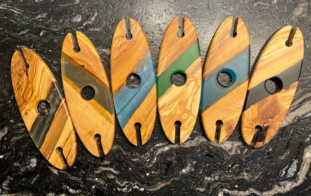Olive Wood and Resin Wine Glass Caddy