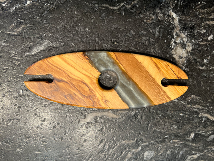 Olive Wood and Resin Wine Glass Caddy