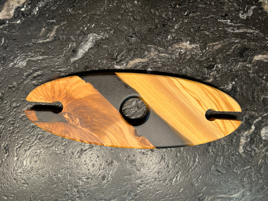Olive Wood and Resin Wine Glass Caddy