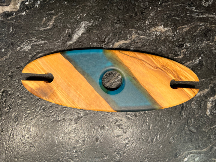 Olive Wood and Resin Wine Glass Caddy