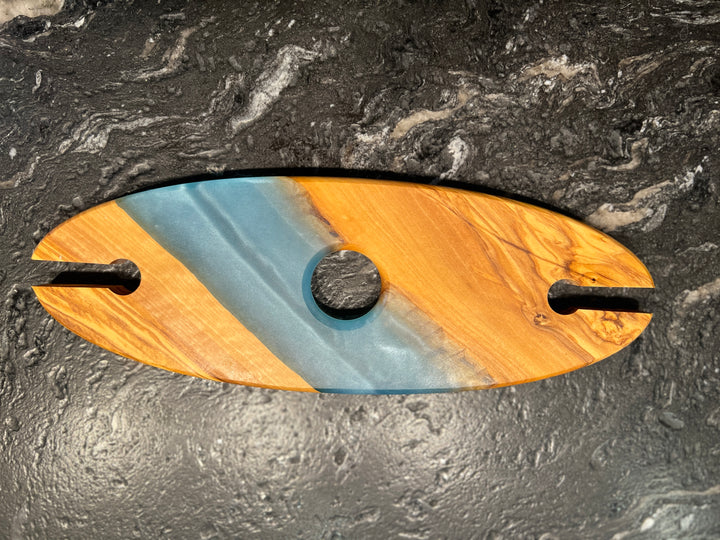 Olive Wood and Resin Wine Glass Caddy