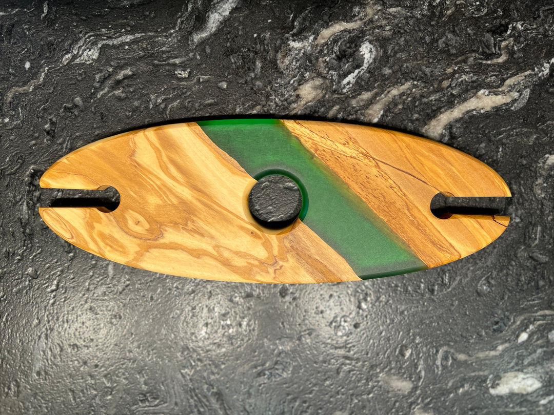 Olive Wood and Resin Wine Glass Caddy