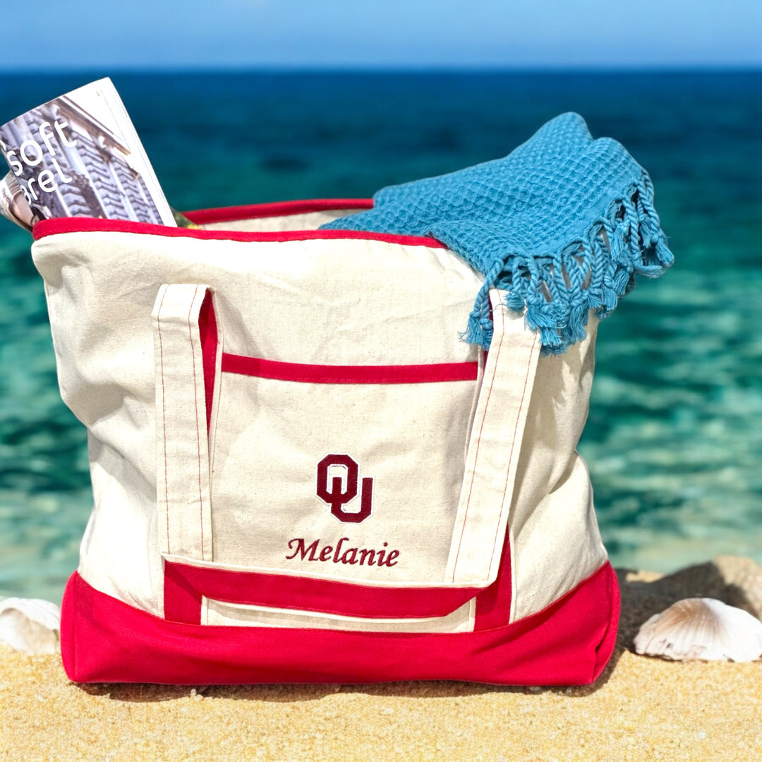 University of Oklahoma Personalized Custom Embroidered 34.6L XL Canvas Tote Bag