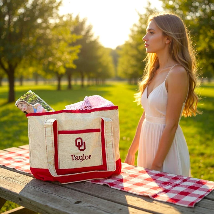 University of Oklahoma Personalized Custom Embroidered 20L Canvas Tote Bag