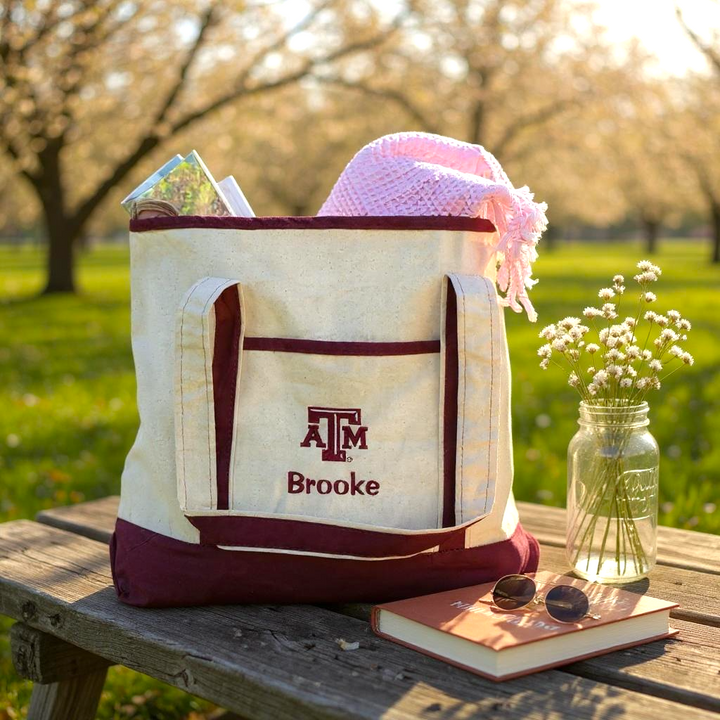 Texas A&M Personalized Custom Embroidered 34.6L XL Canvas Tote Bag