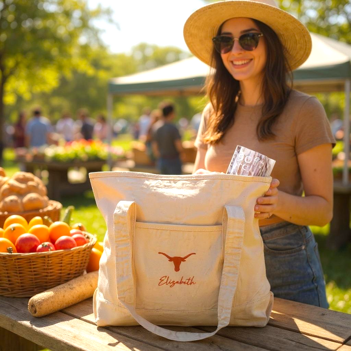 University of Texas Personalized Custom Embroidered 34.6L XL Canvas Tote Bag