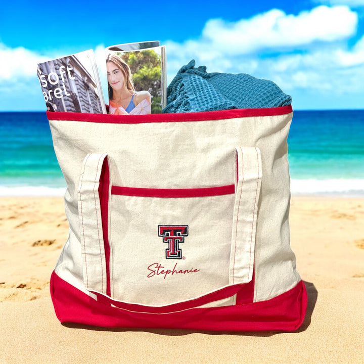 Texas Tech Personalized Custom Embroidered 34.6L XL Canvas Tote Bag