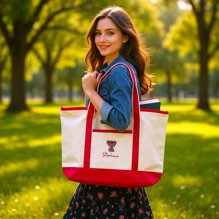 Texas Tech Personalized Custom Embroidered 34.6L XL Canvas Tote Bag