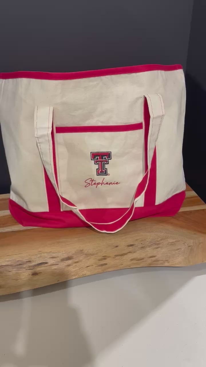 Texas Tech Personalized Custom Embroidered 34.6L XL Canvas Tote Bag