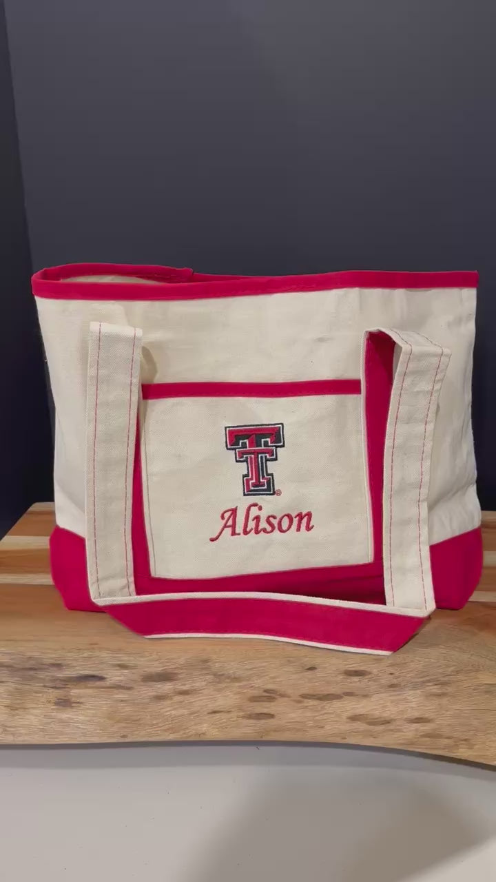 Texas Tech Personalized Custom Embroidered 20L Canvas Tote Bag