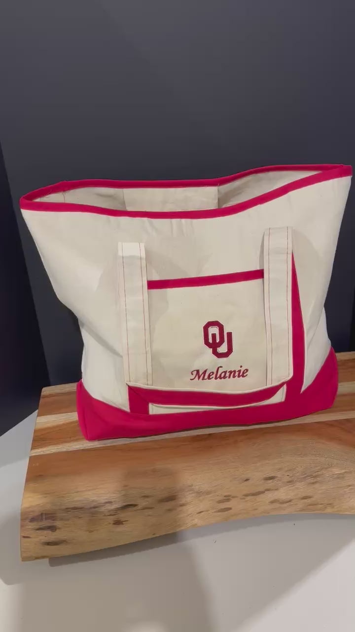 University of Oklahoma Personalized Custom Embroidered 34.6L XL Canvas Tote Bag