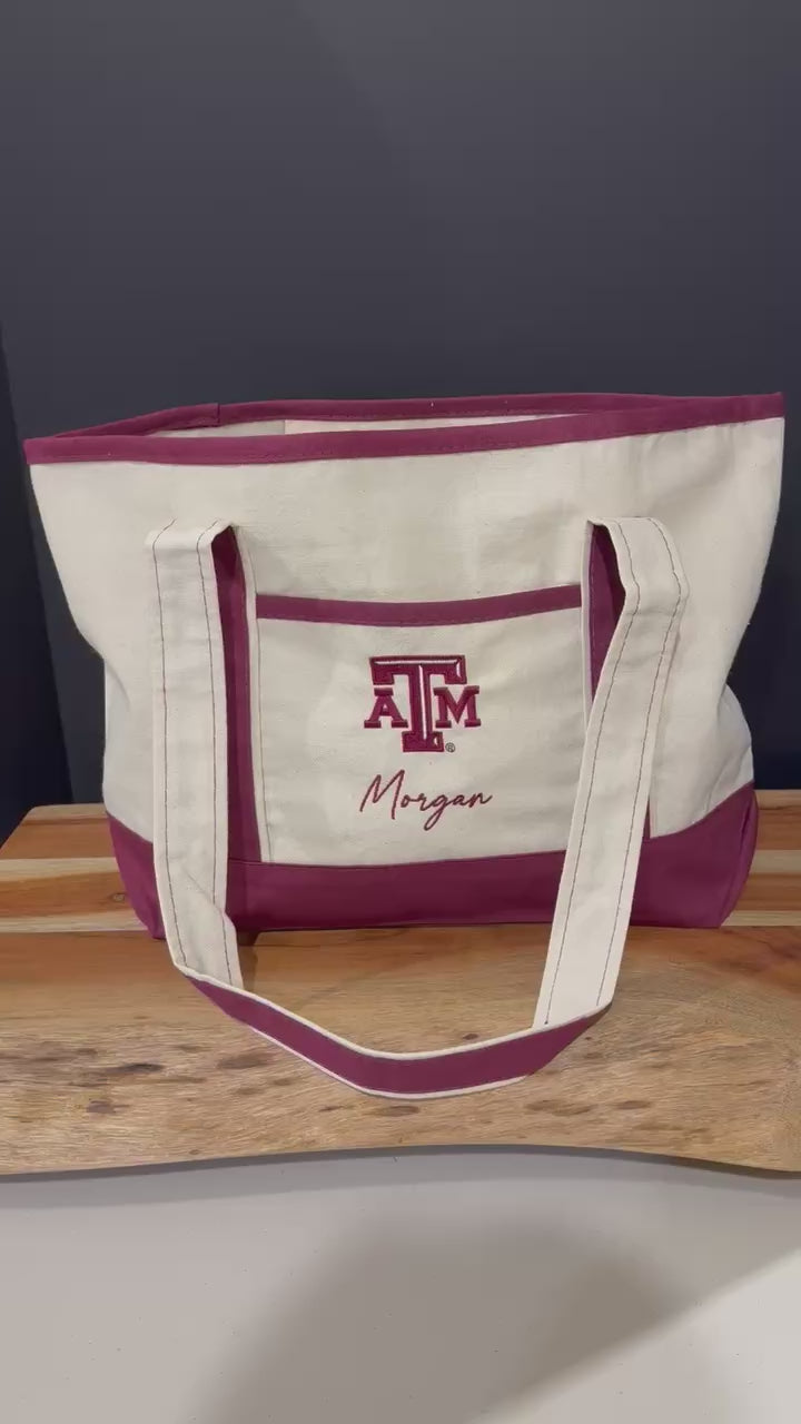 Texas A&M Personalized Custom Embroidered 20L Canvas Tote Bag
