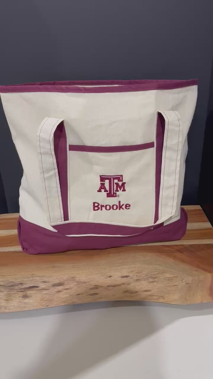 Texas A&M Personalized Custom Embroidered 34.6L XL Canvas Tote Bag