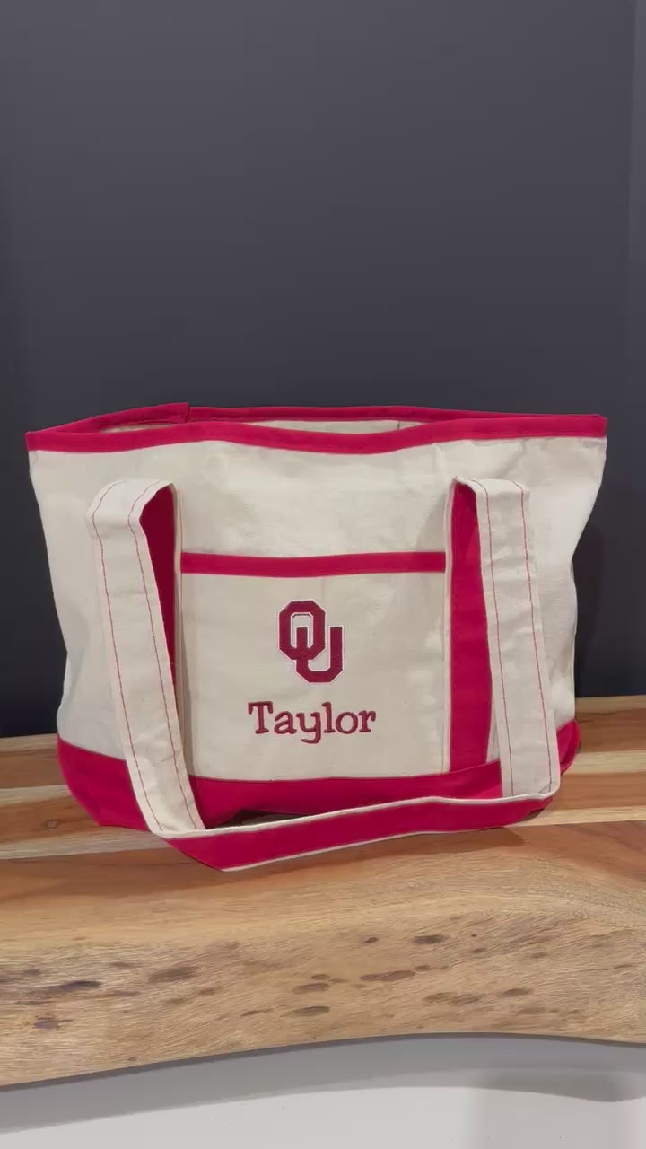 University of Oklahoma Personalized Custom Embroidered 20L Canvas Tote Bag