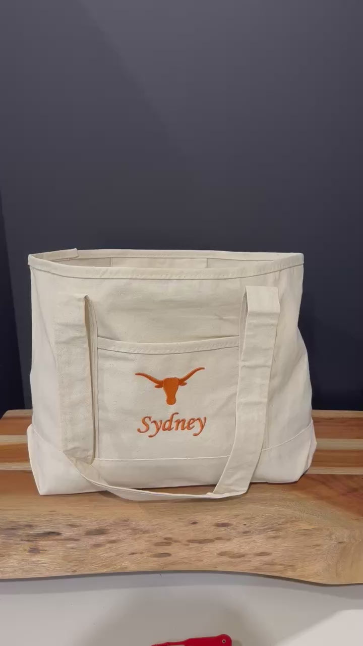 University of Texas Personalized Custom Embroidered 20L Canvas Tote Bag
