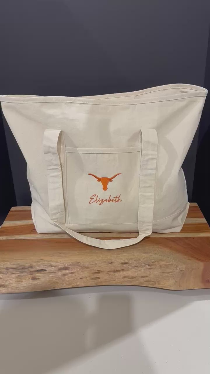 University of Texas Personalized Custom Embroidered 34.6L XL Canvas Tote Bag