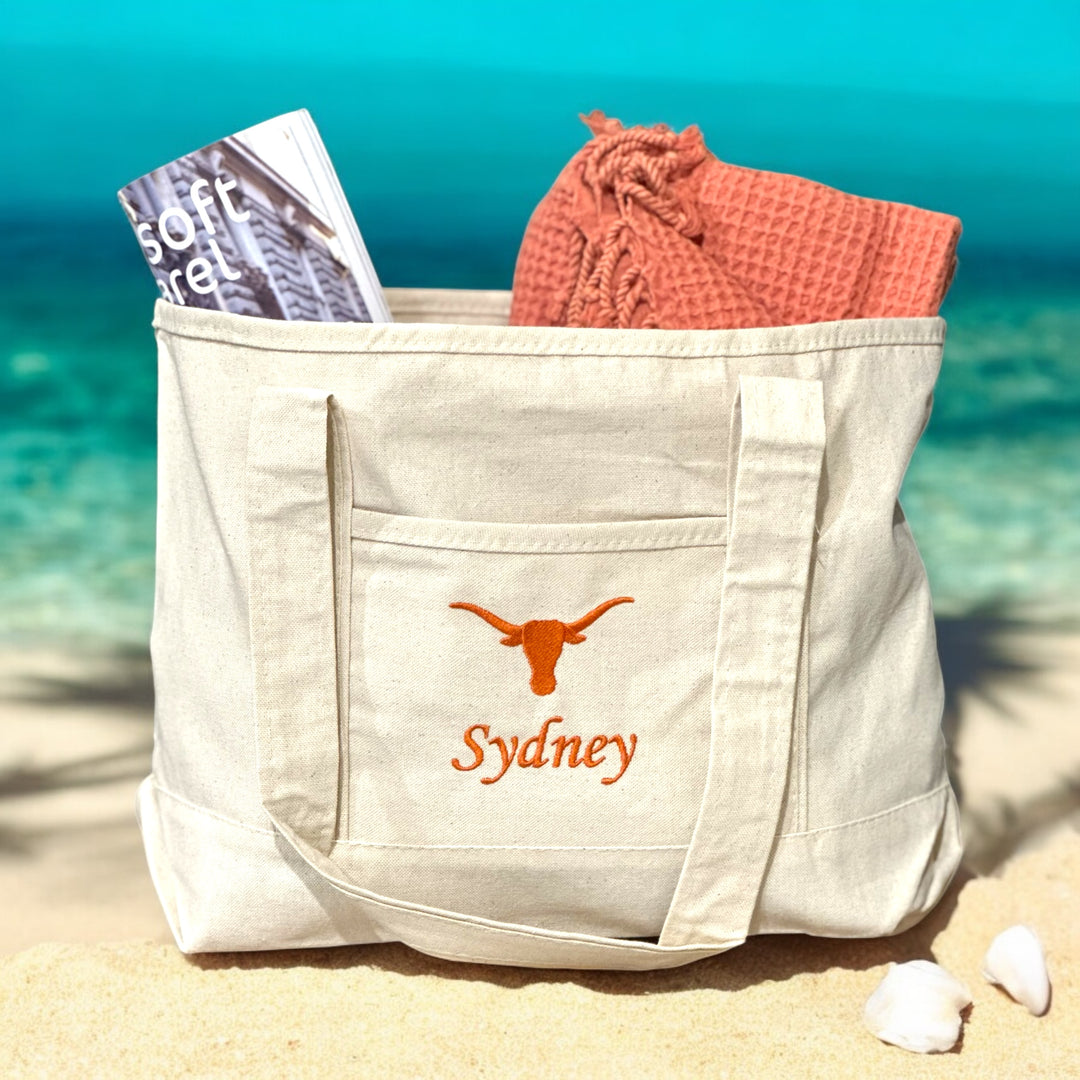 University of Texas Personalized Custom Embroidered 20L Canvas Tote Bag