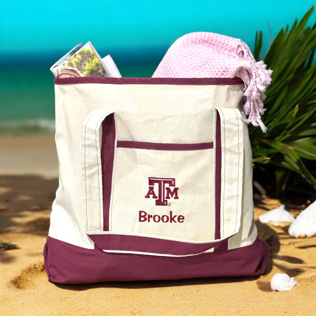 Texas A&M Personalized Custom Embroidered 34.6L XL Canvas Tote Bag