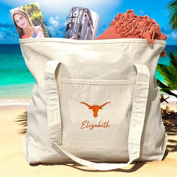 University of Texas Personalized Custom Embroidered 34.6L XL Canvas Tote Bag