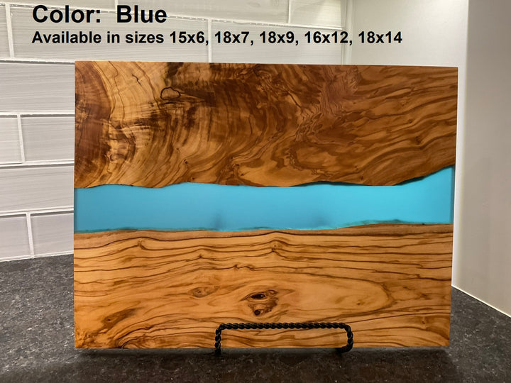 Personalized Engraved Olive Wood Charcuterie Board with Resin - D46