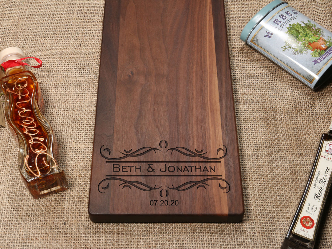 Elegant Couple Names & Date Engraved Charcuterie and Cheese Board - D37