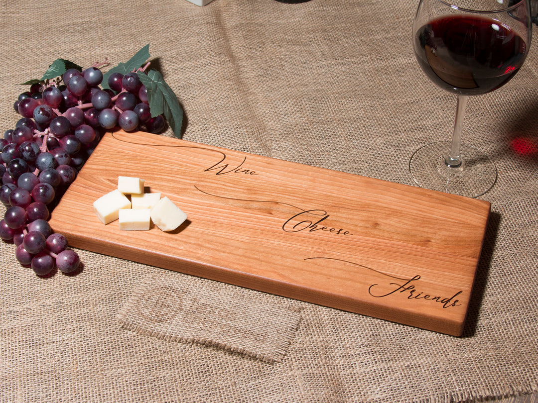 "Wine Cheese Friends" Hardwood Charcuterie Board - D46