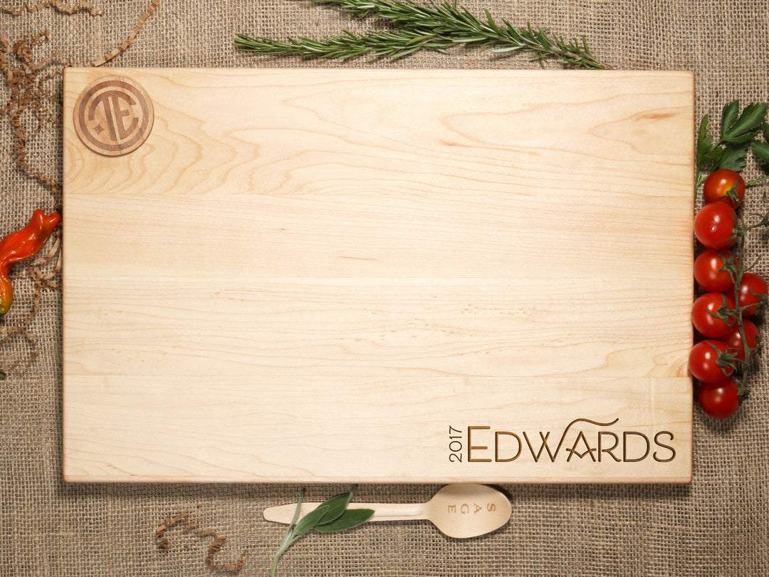 Swashy Last Name & Year Cutting Board - D6