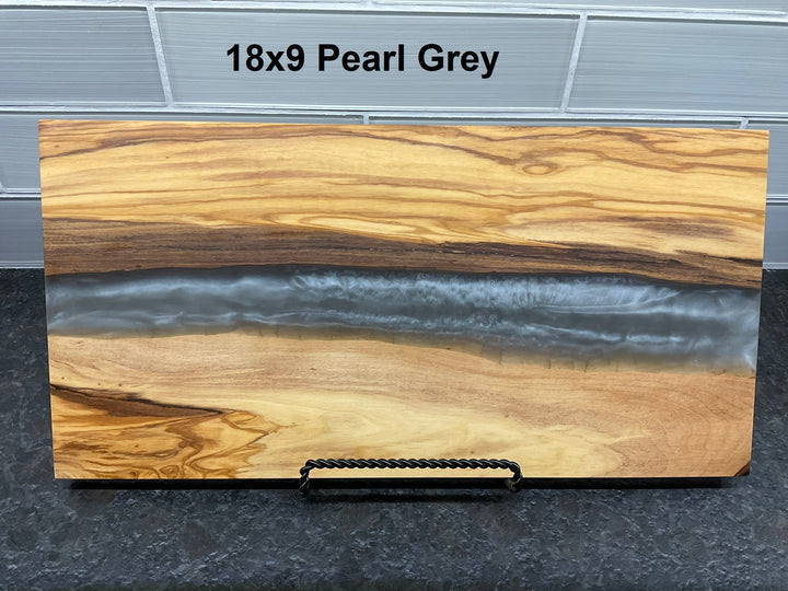 Elegant Family Name River of Resin Olive Wood Charcuterie Board - D34