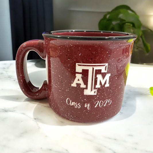 Sand Carved Deep Etched Texas A&M Class of 2025 15 oz. Camp Style Coffee Mug