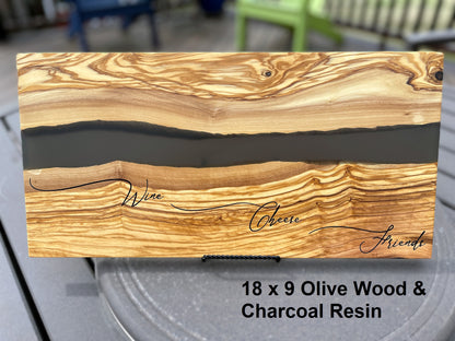 Couple and Special Date River of Resin Olive Wood Charcuterie Board