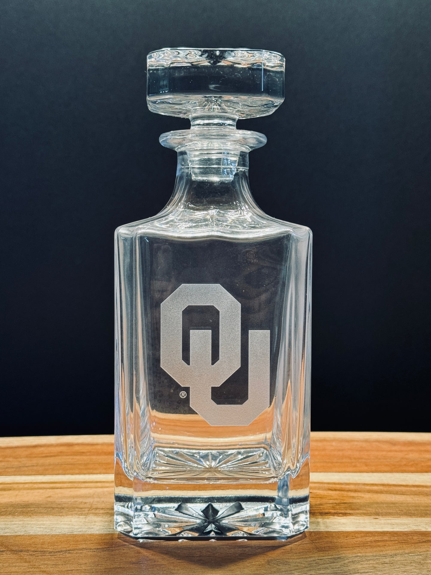 Engraved Sand Carved University of Oklahoma Decanter and Rocks Glass Sets