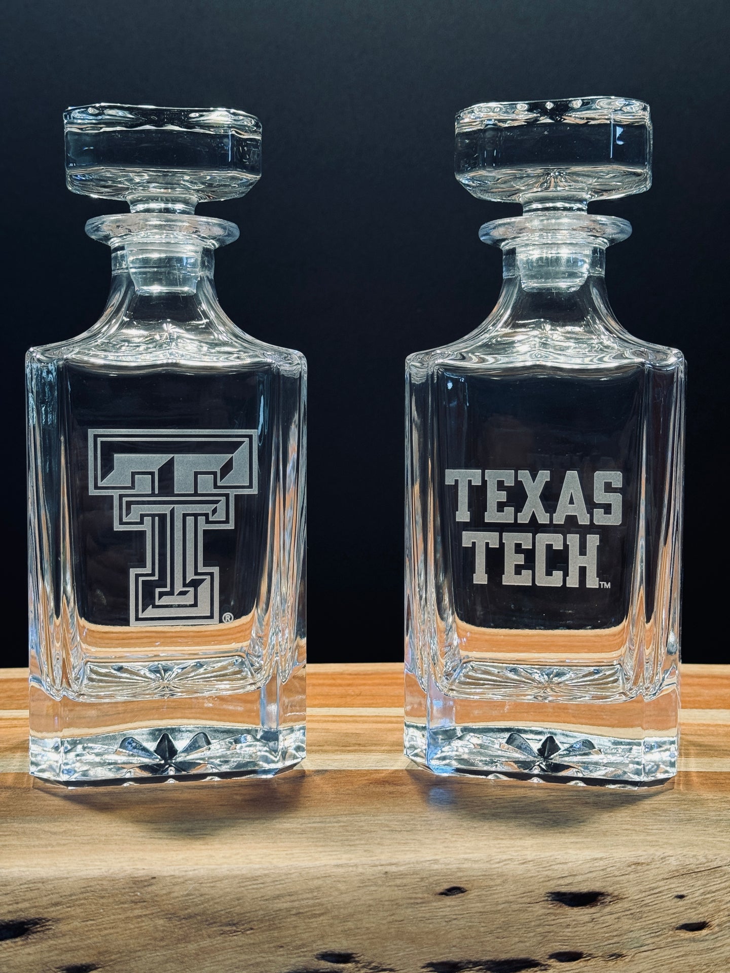 Engraved Sand Carved Texas Tech Decanter and Rocks Glass Sets