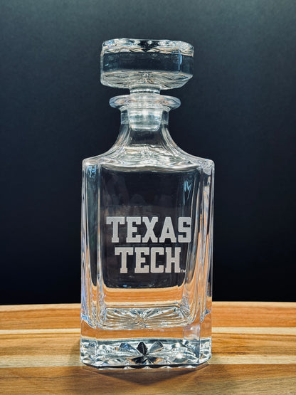 Engraved Sand Carved Texas Tech Decanter and Rocks Glass Sets