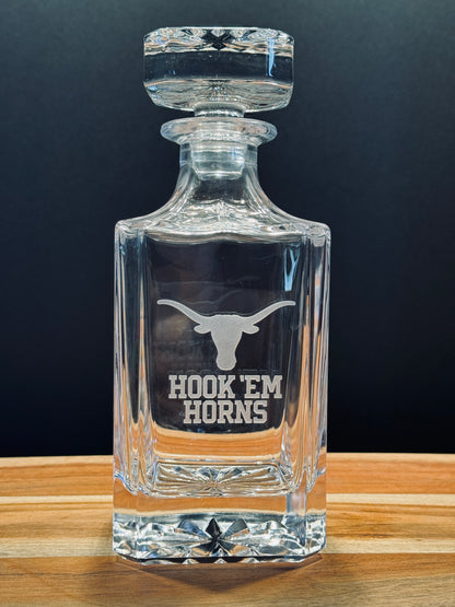 Engraved Sand Carved University of Texas Decanter and Rocks Glass Sets