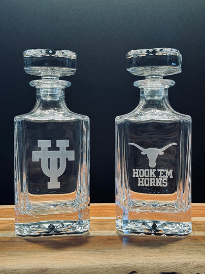 Engraved Sand Carved University of Texas Decanter and Rocks Glass Sets