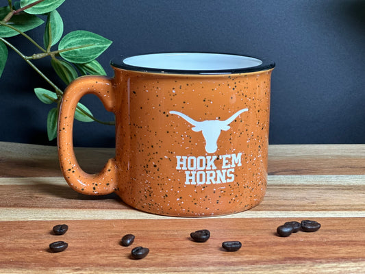 Sand Carved Deep Etched University of Texas Hook 'em Horns 15 oz. Camp Style Coffee Mug