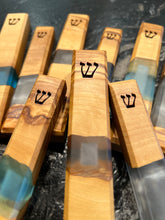 Load image into Gallery viewer, Olive Wood and Resin Mezuzah with Scroll

