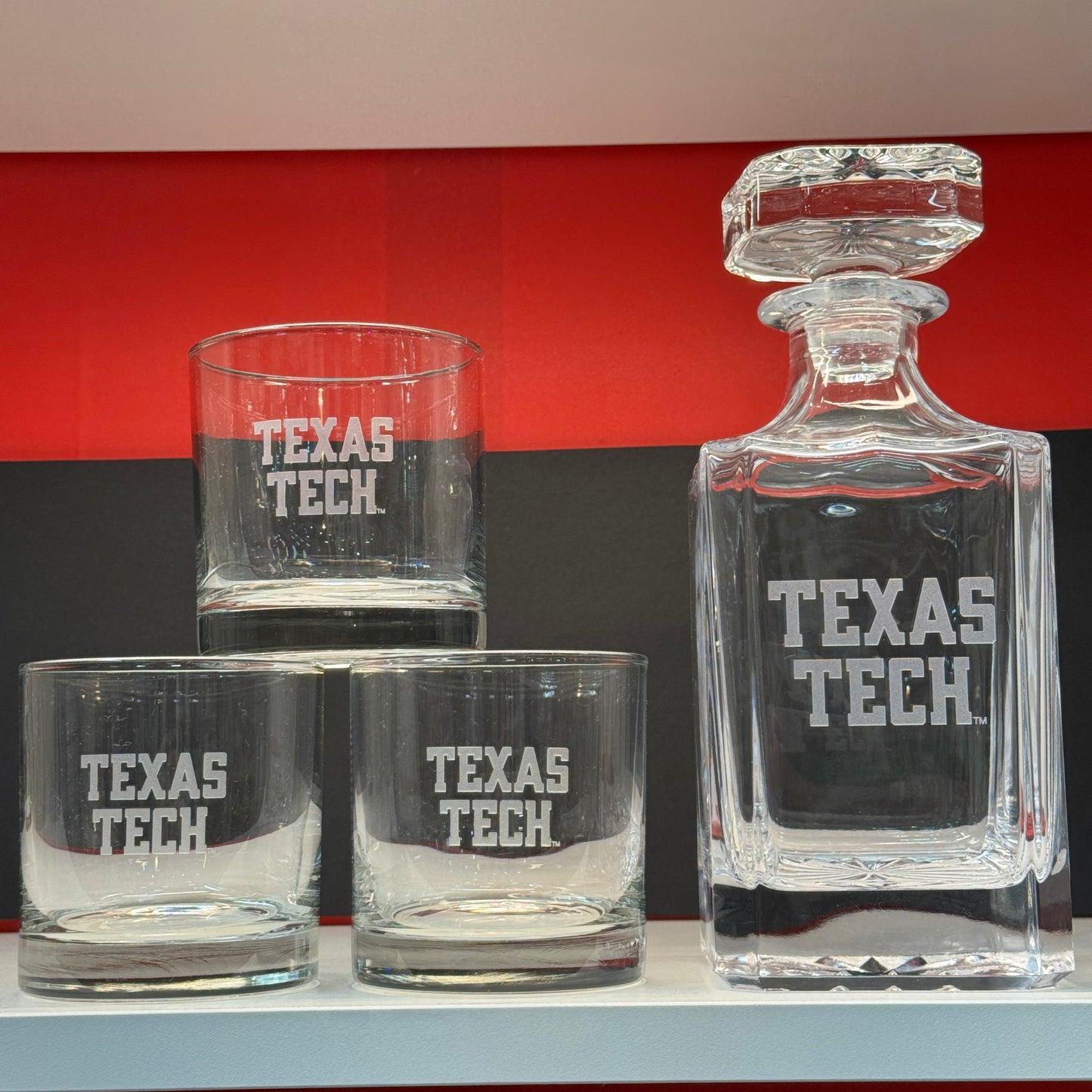Engraved Sand Carved Texas Tech Decanter and Rocks Glass Sets