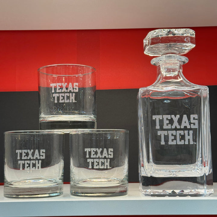 Engraved Sand Carved Texas Tech Decanter and Rocks Glass Sets
