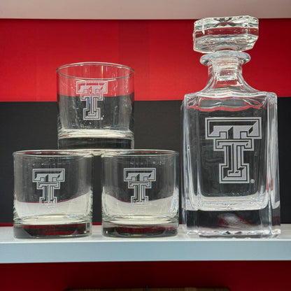 Engraved Sand Carved Texas Tech Decanter and Rocks Glass Sets
