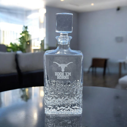 Engraved Sand Carved University of Texas Decanter