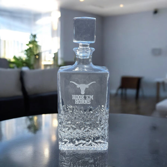 Engraved Sand Carved University of Texas Decanter