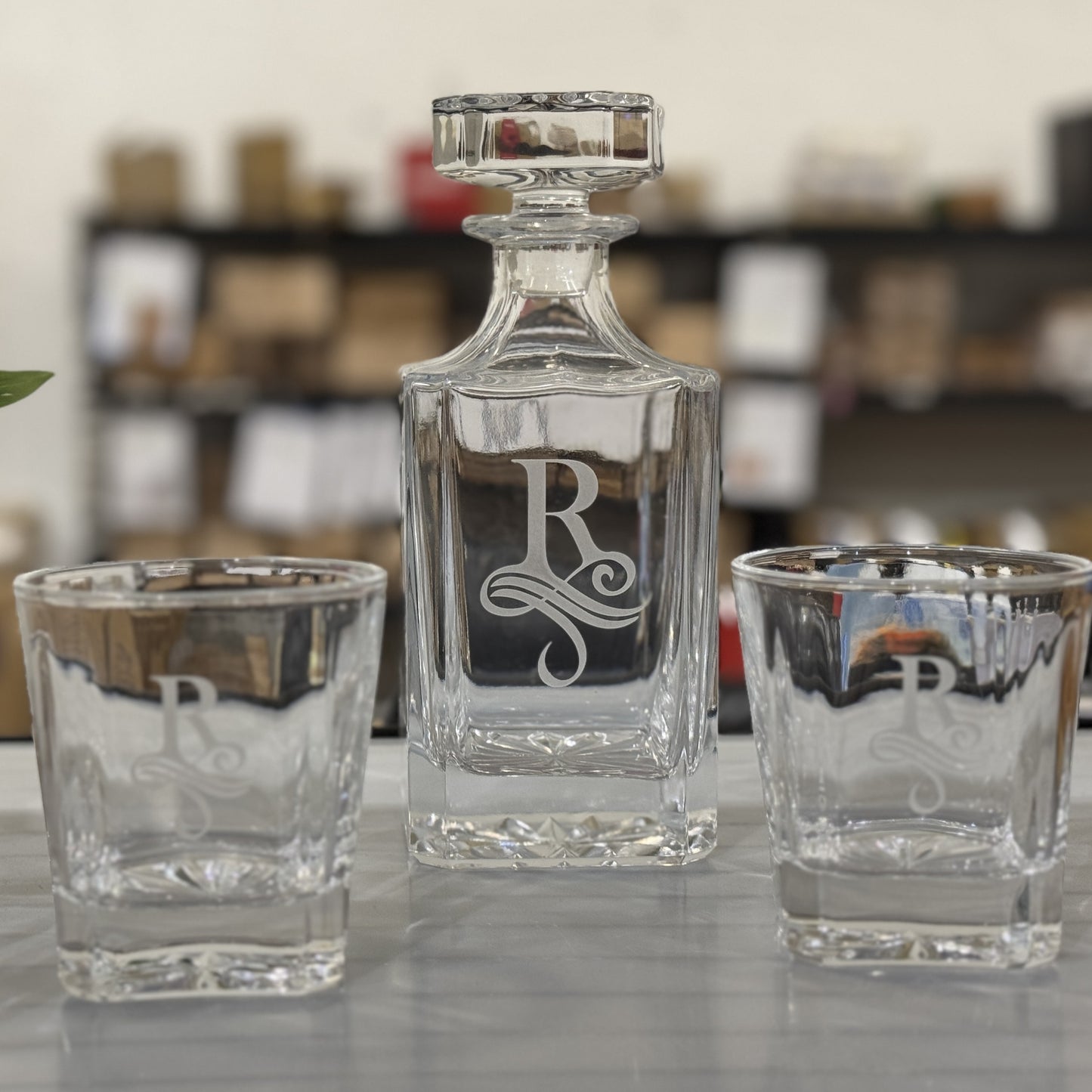 Personalized Decanter with Sand-Carved Initial