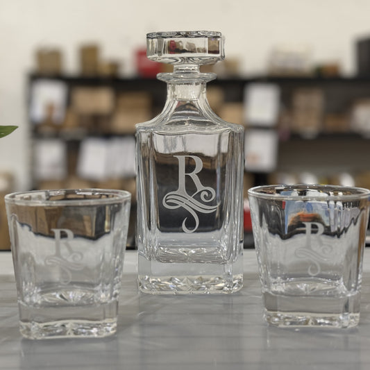 Personalized Decanter with Sand-Carved Initial
