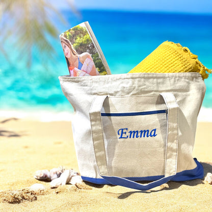 Personalized Custom Embroidered 19L Canvas Tote Bag with Zipper Closure