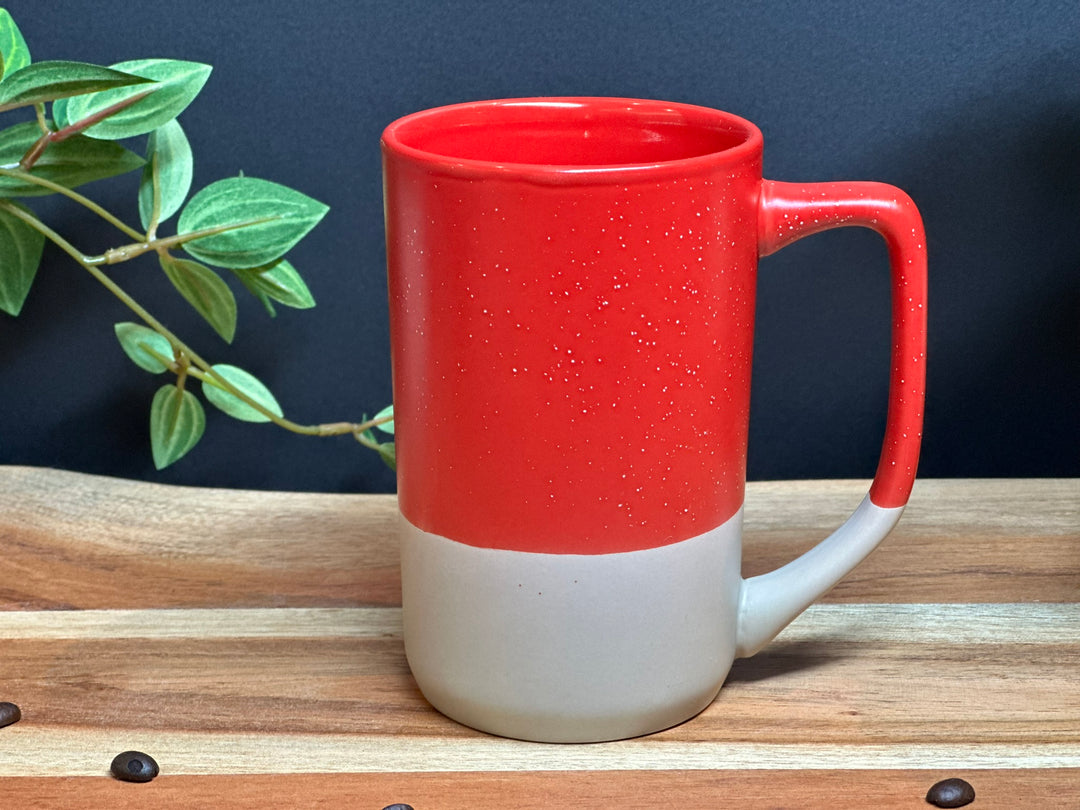 Red with tan specks coffee tea mug