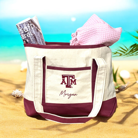 Texas A&M Personalized Custom Embroidered 20L Canvas Tote Bag