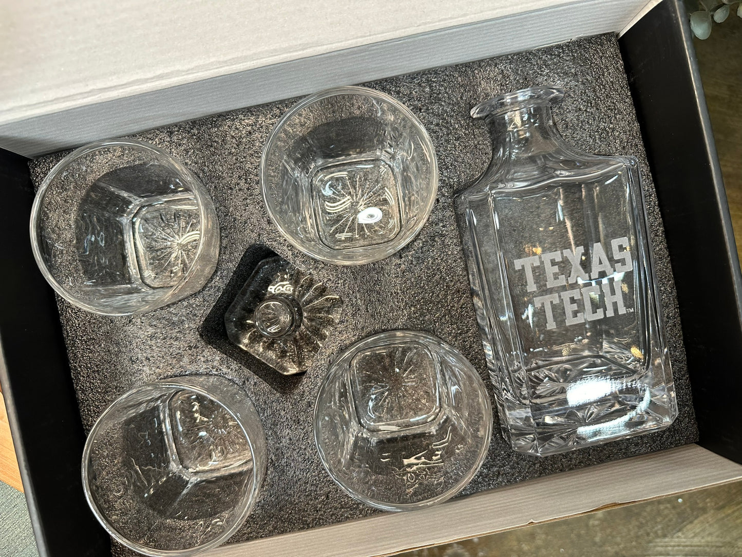 Engraved Sand Carved Texas Tech Decanter and Rocks Glass Sets
