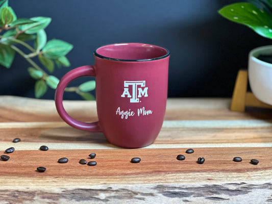 Sand Carved Deep Etched Texas A&M Aggie Mom 14 oz. Coffee Tea Cup